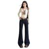 Women's Dark Blue Low-Rise Micro Flare Jeans - Autumn 2025 Slim Fit, Stretch Bell Bottoms