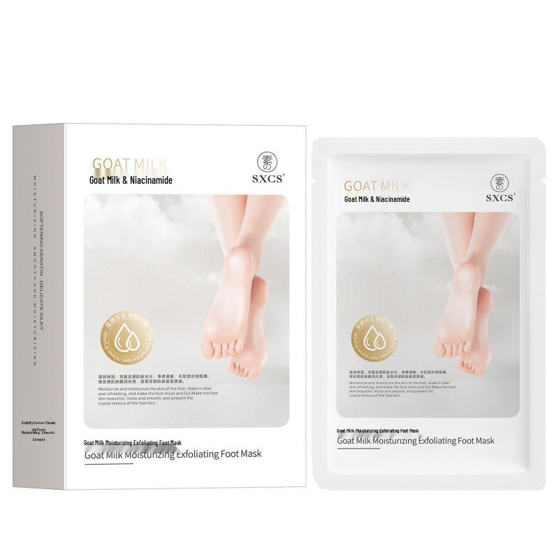 Отшелушивающая маска-носочки для ног SXCS с козьим молоком: Разглаживает, смягчает и осветляет кожу