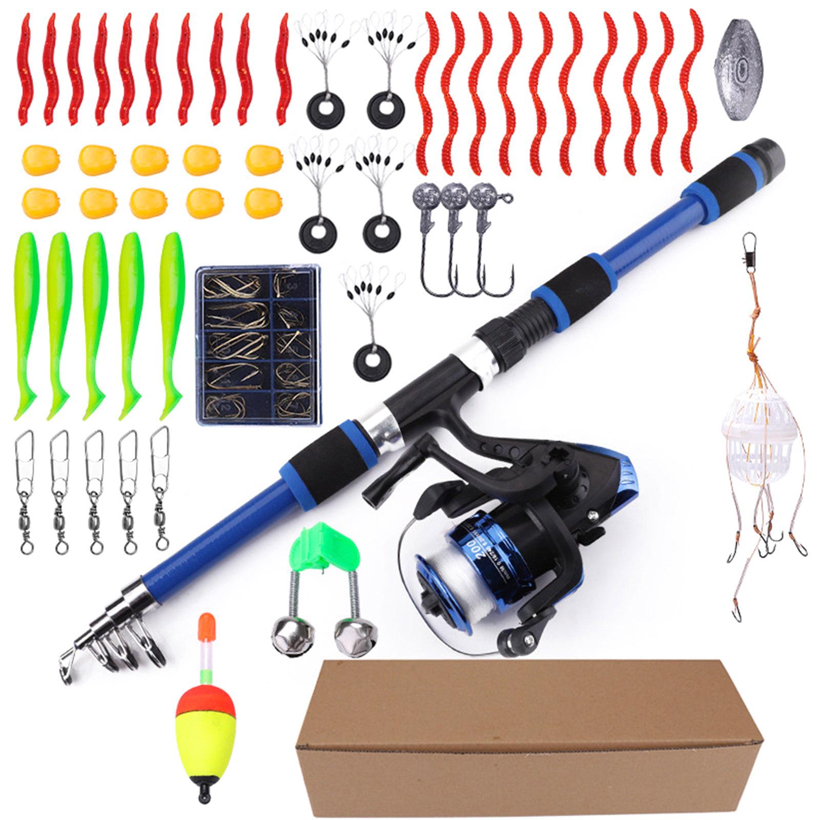 

Fishing Gear Accessory Including Telescopic Rod Float Baits Metal Hook Oval Stopper Beginner Fishing Set for Adult Teen синій