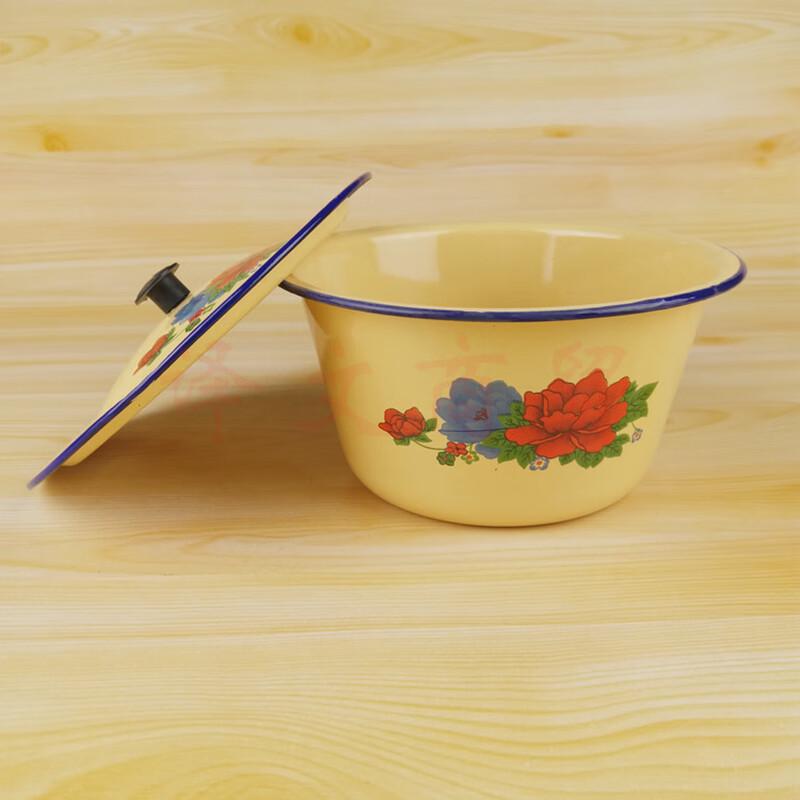 

OLOEY 30cm Yellow Flower Enamel Deep Basin with Lid
