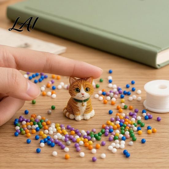 Office Decoration Crafts Tiny 3D Beaded Animal DIY Kit with Instructions Easy Beading Home Decor Project 4 Cute Designs Themed Beadwork for