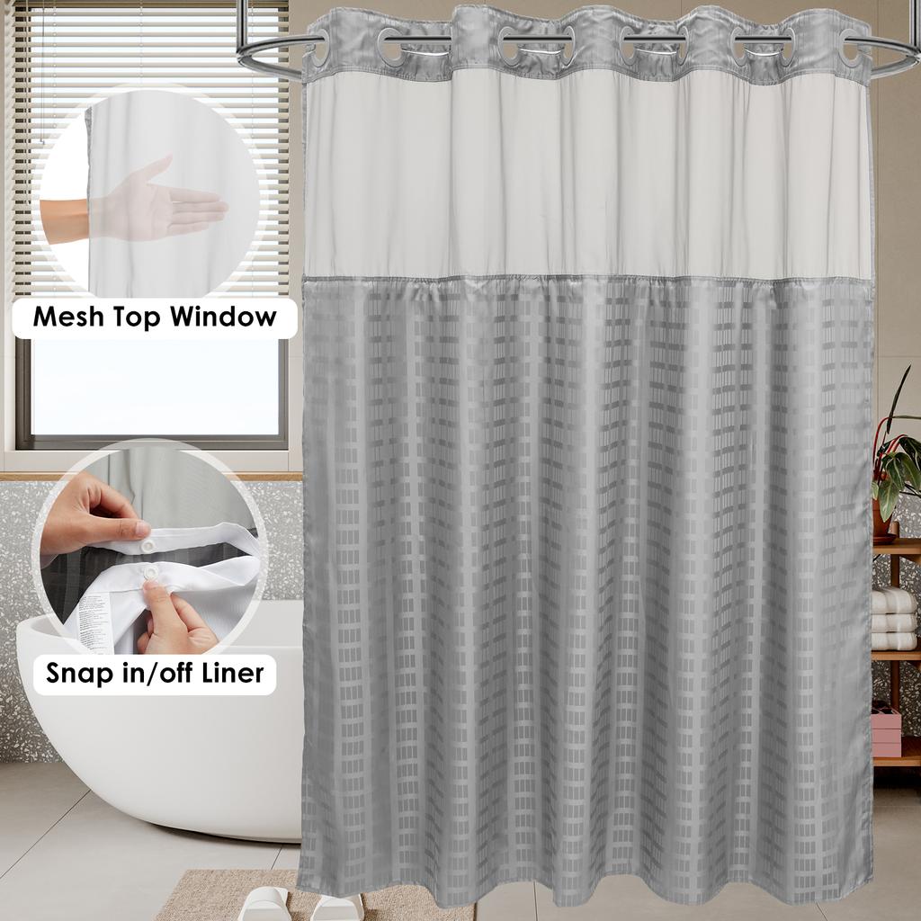 Waterproof Shower Curtain 180x188cm No Hook Shower Curtain Double Layer with Snap Contemporary Design Hotel Bathroom Curtain