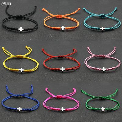 Vintage Tiny Cross Charm Handmade Adjustable Braided Bracelet for Women Lucky Black Red Rope Chain Bracelets New Year Gifts