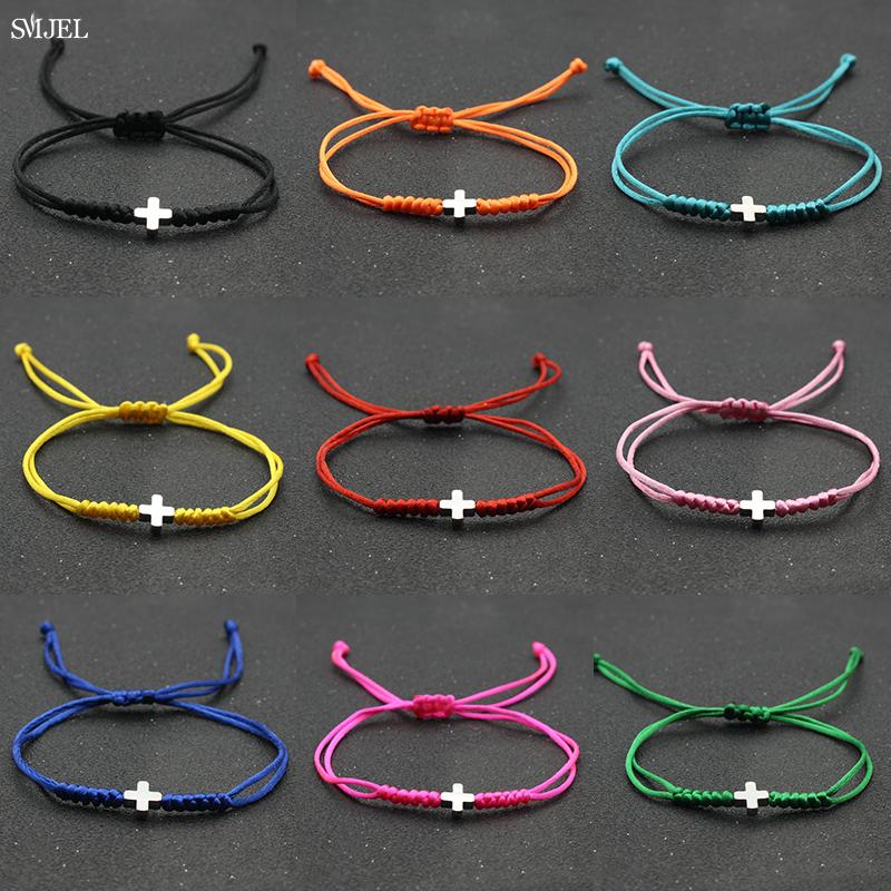 Vintage Tiny Cross Charm Handmade Adjustable Braided Bracelet for Women Lucky Black Red Rope Chain Bracelets New Year Gifts