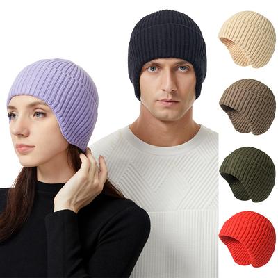 Unisex Herbst/Winter einfarbige Strickmütze mit Ohrenklappen Paare einteilige Winter-Fahrradmütze winddichte einteilige Kaltwetter-Mütze