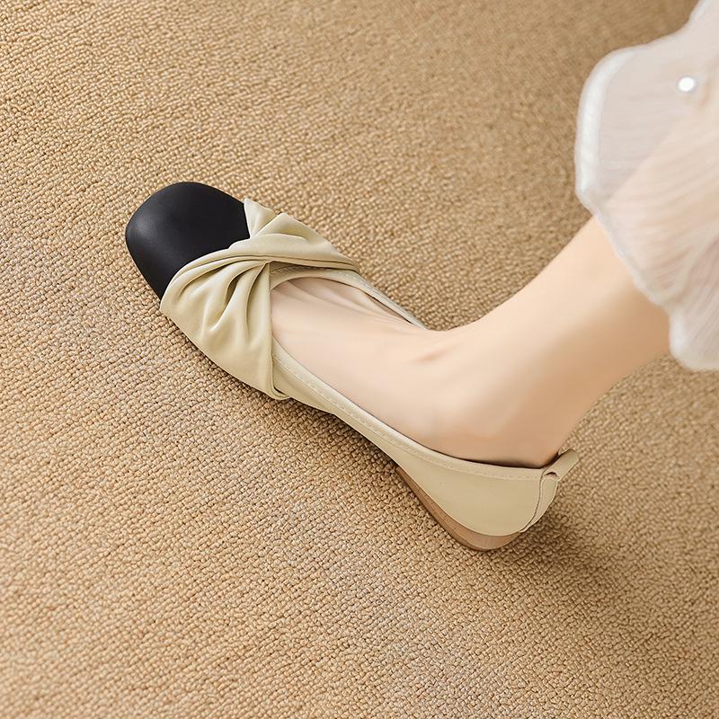 Women's Low-Heeled Flat Shoes - Chunky Heel Bean Shoes in a Chic, Fragrant Style