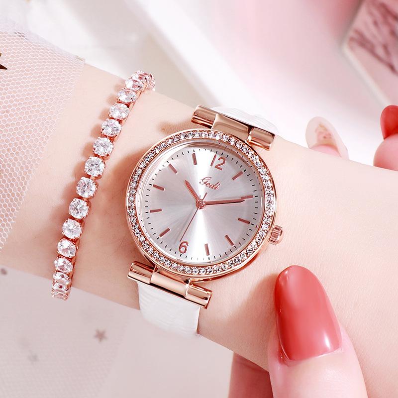 Same Versatile Fashion Casual Belt Watch Rhinestone Student Waterproof Quartz Watch