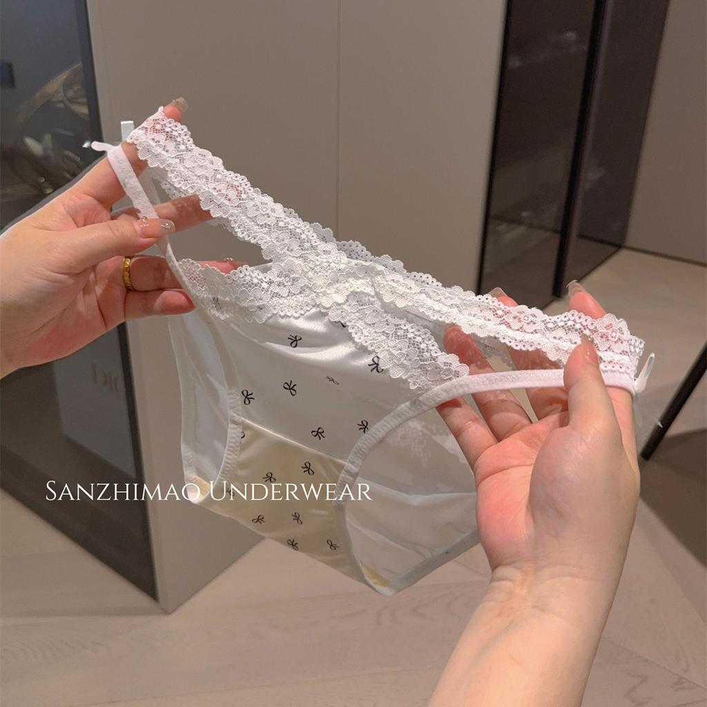 Lady Summer Sexy Leopard Grain Cross Pure Want Hollow Satin High Slit Low Waist Triangle Briefs