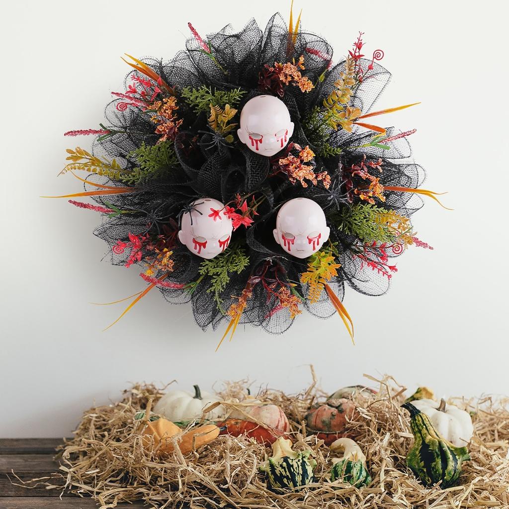 Halloween Skeleton Wreath Decoration Mesh Rose Head