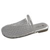 2025 Summer New Fishing Net Surface Hollow Rhinestone Bag Head Half Slippers Women Wear Flat Casual Beach Cool Slippers