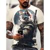 Japan Style Men's T-shirts 3D Samurai Cat Theme Print Short Sleeve T Shirts Fashion Men Women Crew Neck Tops Summer Clothing