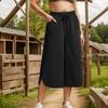 Women Spring Fall Fashion Wardrobe Staple Solid Color High-Waisted Wide Leg Capri Pants Trousers with Pocket