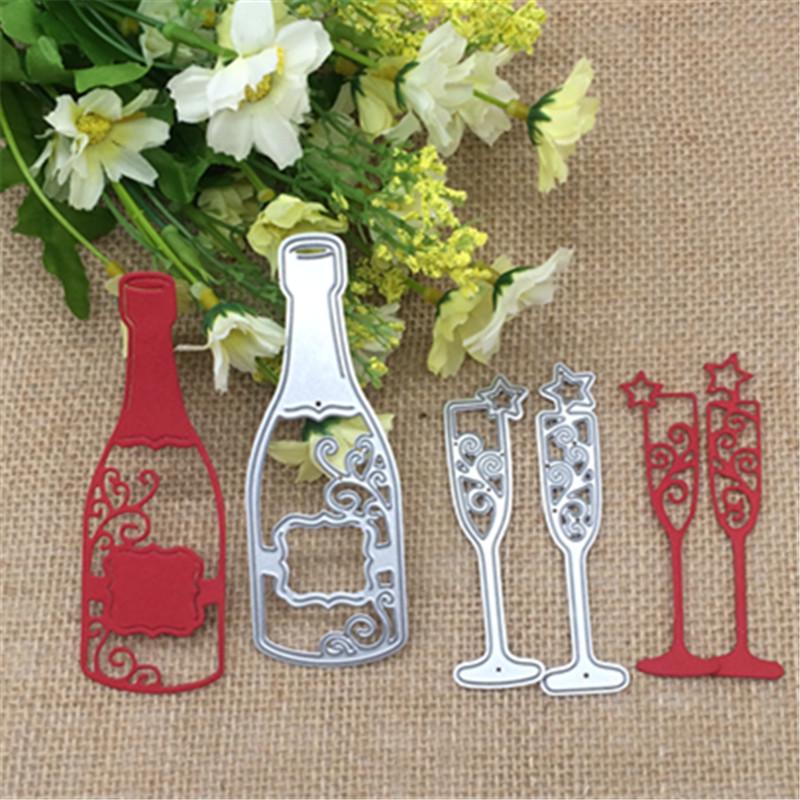 3pcs/set Wine Bottle Cup Metal Cutting Dies Stencil Scrapbooking Photo Album Card Paper Embossing