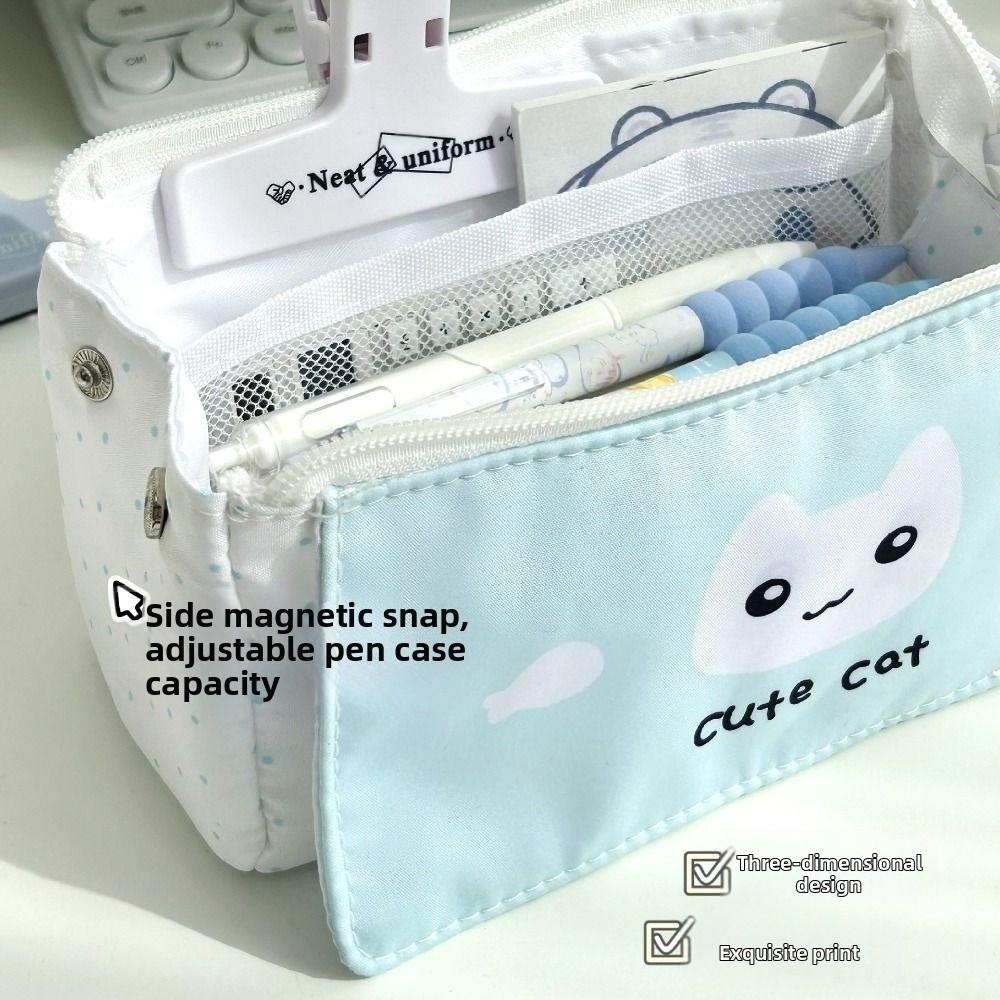 Cartoon Cute Cat Pencil Case Large Capacity Multi-layer Pen Bags Student Stationery Organizer Gifts