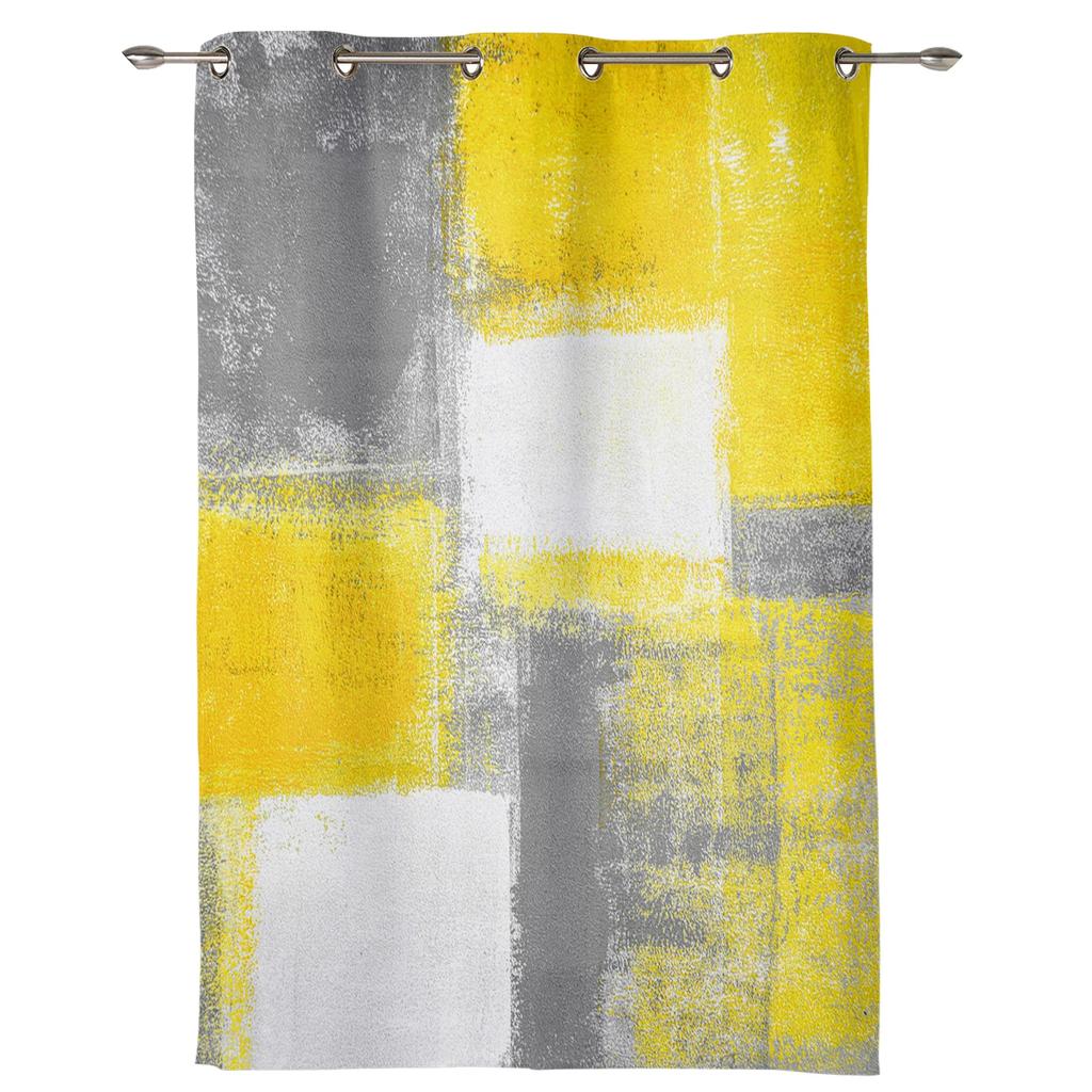 Oil Painting Abstract Geometric Yellow Gray Curtains Bedroom Living Room Drapes Kitchen Kid Window Curtain Home Decor Polyester Washable Area Ready