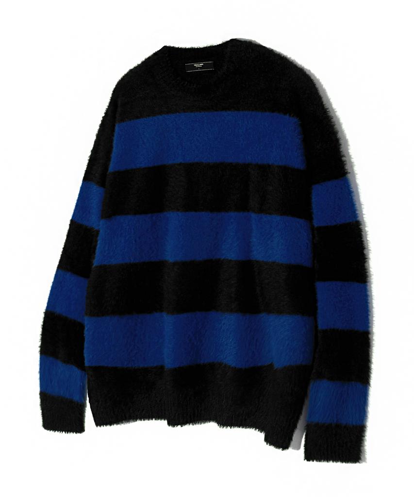 TRILLION Hairy Brush Striped Crew Neck Knit (Blue)