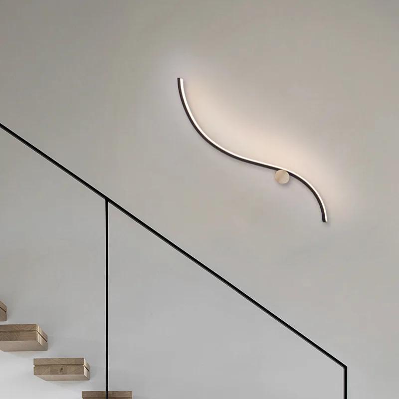 Modern Led Wall Lamp Curved Line Wall Sconce Bedroom Bedside Stairs Living Dining Room Background Wall Decor Lighting Fixture