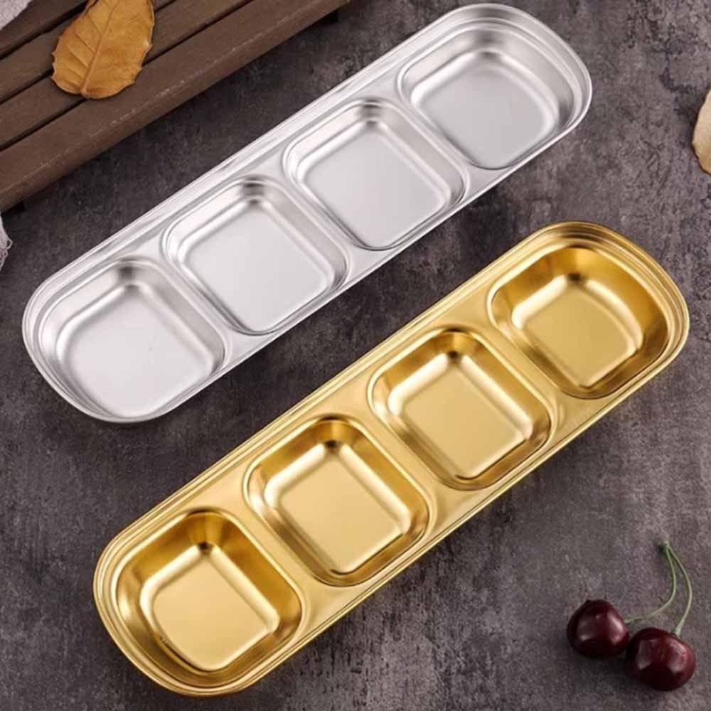2Pcs 2/3/4 Grid Seasoning Dish Stainless Steel Sauce Plate  Restaurant Use