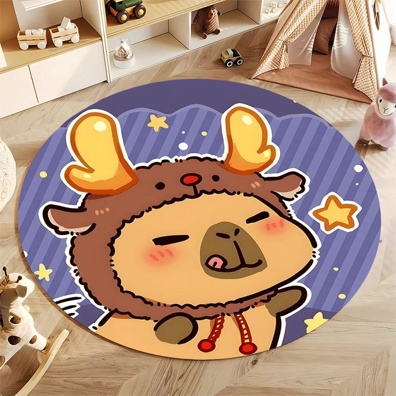 Cute Cartoon Deer-Themed Round Rug for Kids' Room Round Carpet for Home Sofa Bedroom, Gift