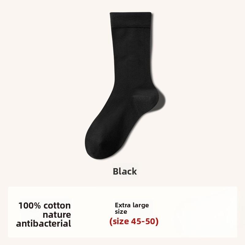 Loose Large-sized Cotton Mid-calf Socks for Men, Black and White All-cotton, Sweat-absorbing and Odor-resistant