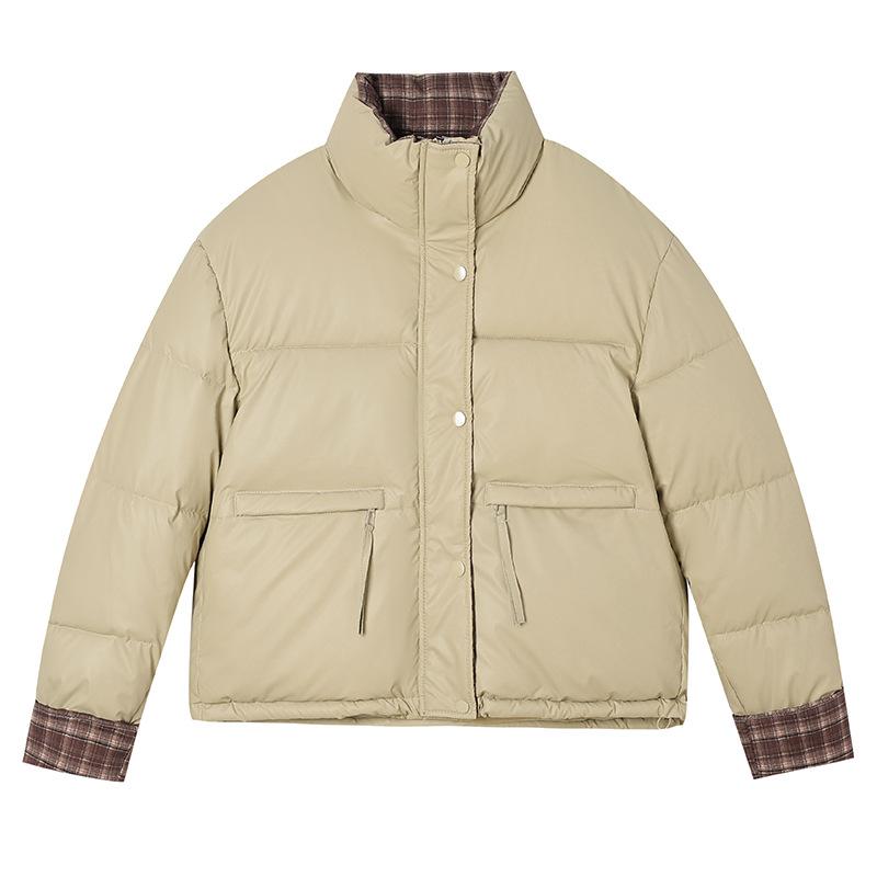 Vertical Collar Plaid Contrast Cotton Warm Short Thickened Jacket