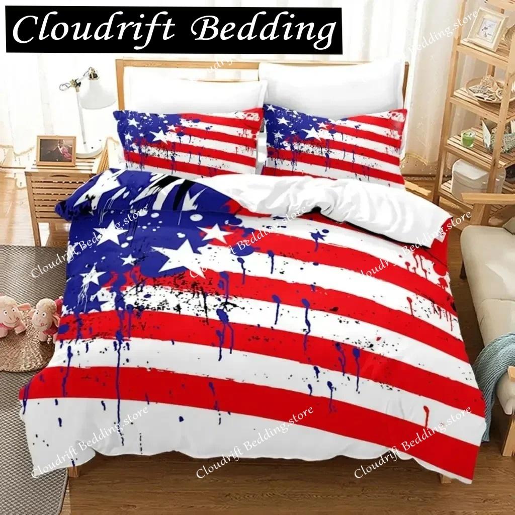 3D Print American Flag Duvet Cover Set Microfiber Decor Bedding Set Independence Day Freedom Theme Quilt Cover for Teens