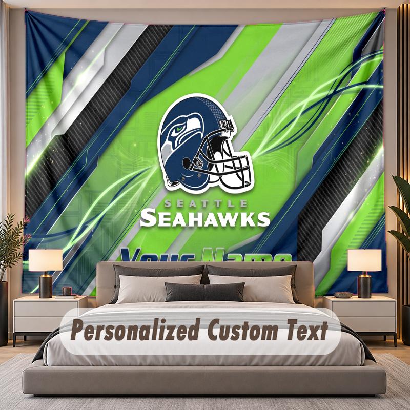 Benutzerdefinierte Namens-Text-Wandteppich Seattle Seahawks Personalisierter Polyester-Wandteppich für Schlafzimmer und Zimmer