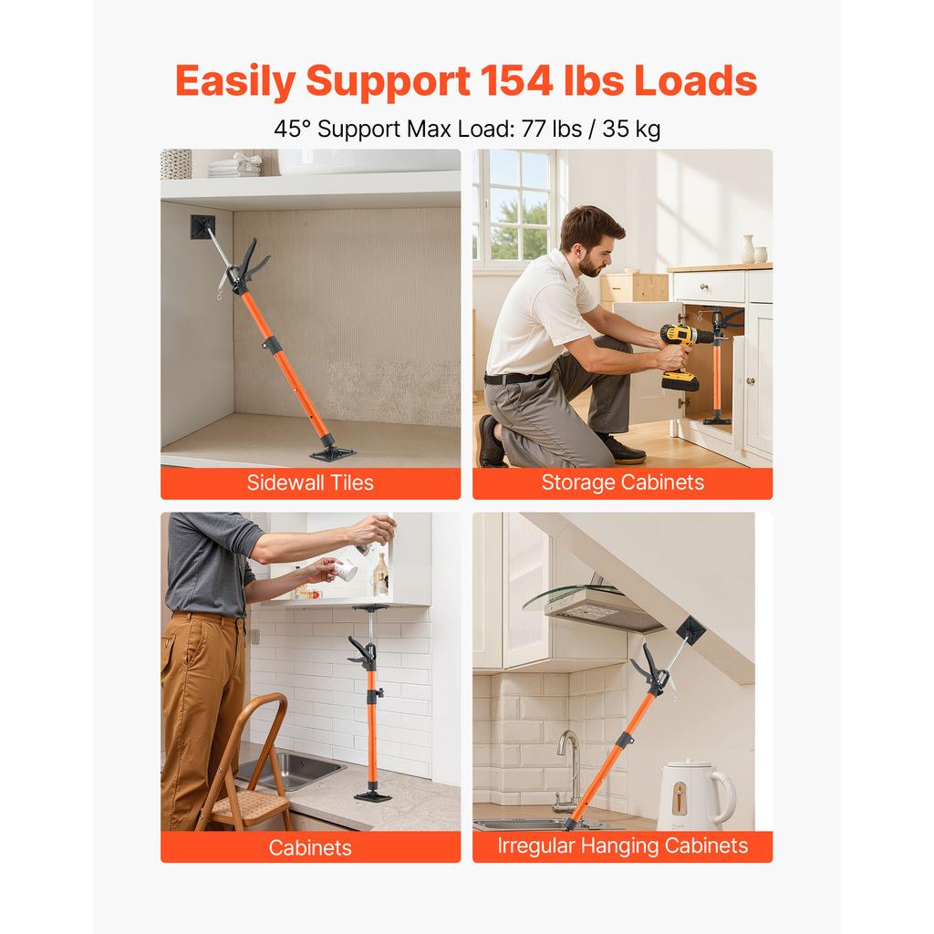 SucceBuy 2/4/8-Pack Cabinet Jack Support Pole Adjustable Steel Telescopic 154 Lbs Capacity for Installing Cabinets Cargo Bars