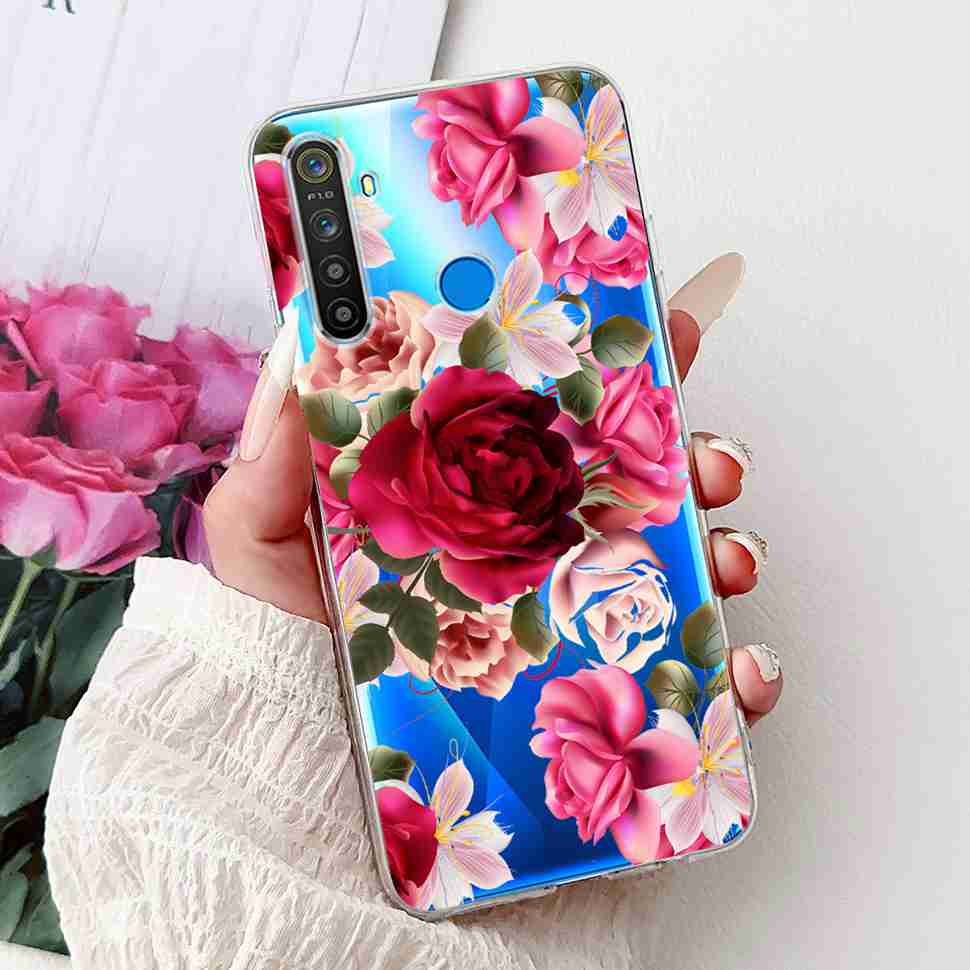 For Realme 5 RMX1911 6.5" Case Fashion Colorful Flower Soft Silicone TPU Cover For Oppo Realme5 RMX1919 Butterfly Bumper Shell