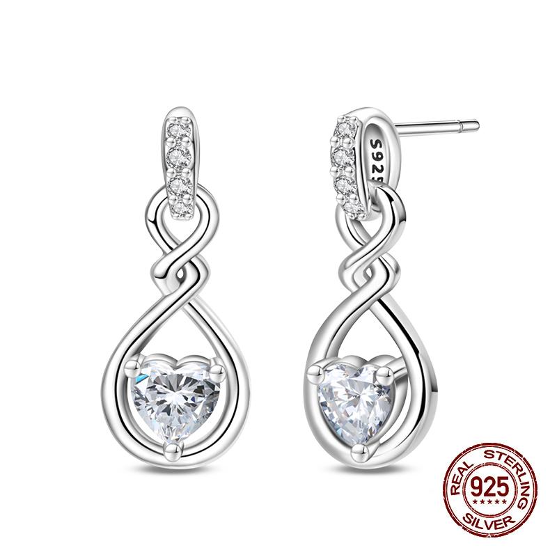 New Earring For Women 925 Silver Sparkling Cordate Zircon Pink Bow Princess Double Hoop Earrings Luxury Festival Party Jewelry