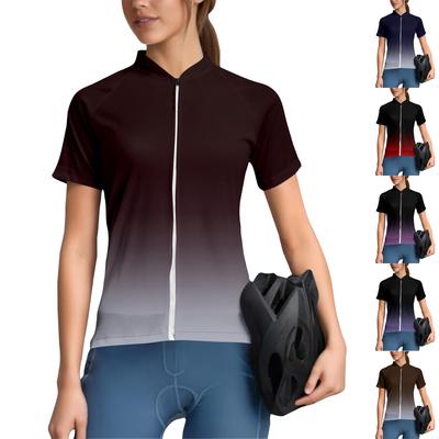 Damen Radsportanzug mit Farbverlauf, kurzärmeliges Radtrikot mit 3 Rückentaschen, atmungsaktiv, schnelltrocknend, feuchtigkeitstransportierend, reflektierender Streifen zum Radfahren
