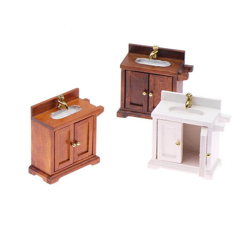 1/12 Dollhouse Simulation Washing Basin Cabinet Dollhouse Bathroom Sink Furniture Decoration Toy Micro Scene Construction Prop