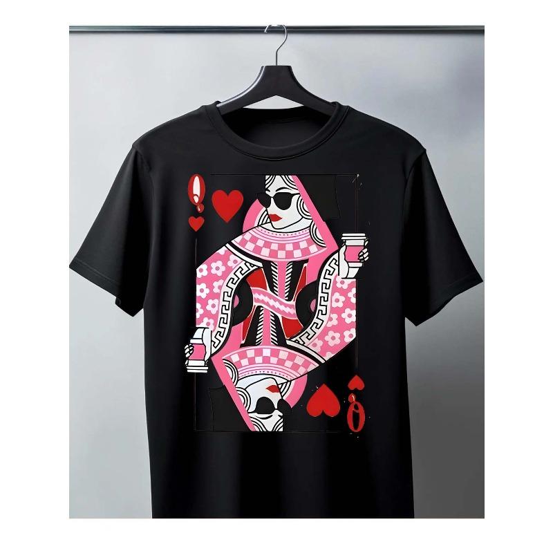 

European Size Men s T-shirt, 100 Cotton, Black, Queen of Hearts and Fashion Design S чёрный