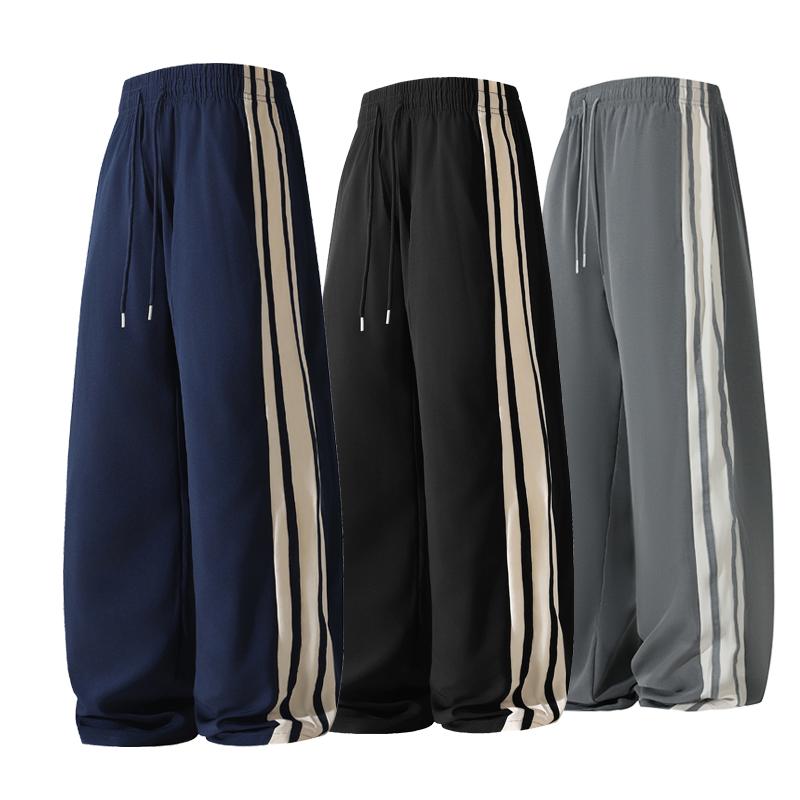Men Women Loose Straight Side Stripe Casual Sports Long Pants