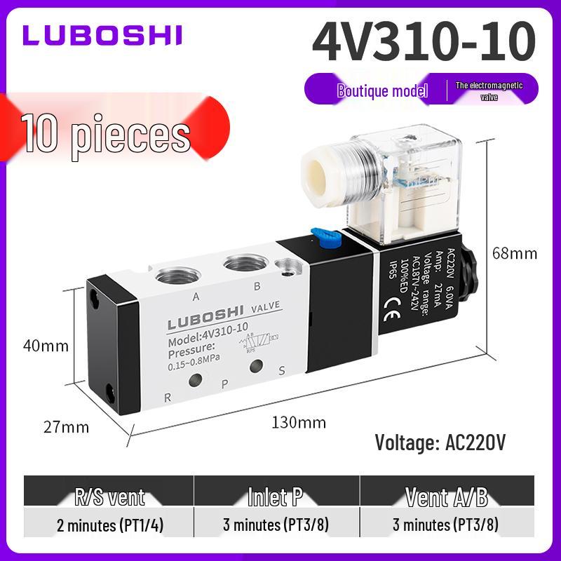 220V Pneumatický solenoidový ventil 4V410-15: 8mm Konektor, 2-polohový 5cestný řídicí ventil pro válec, 24V Směrový pneumatický ventil.