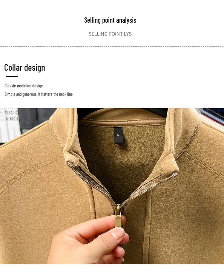 2025 Autumn/Winter Men's Solid Color Half-Zip Windproof Stand Collar Fleece Hoodie