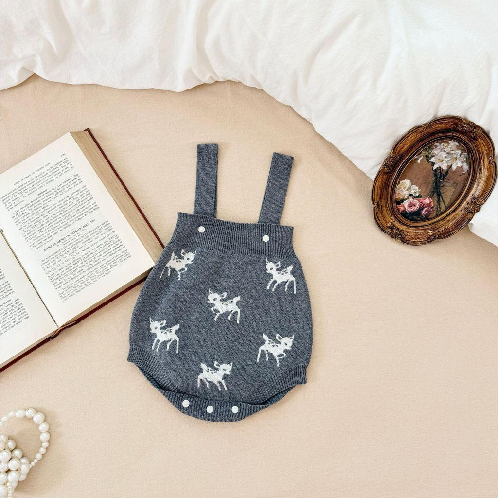 Baby Hirsch Jacquard Strick Strampler & Strickjacke Set für Jungen und Mädchen - Herbst/Winter