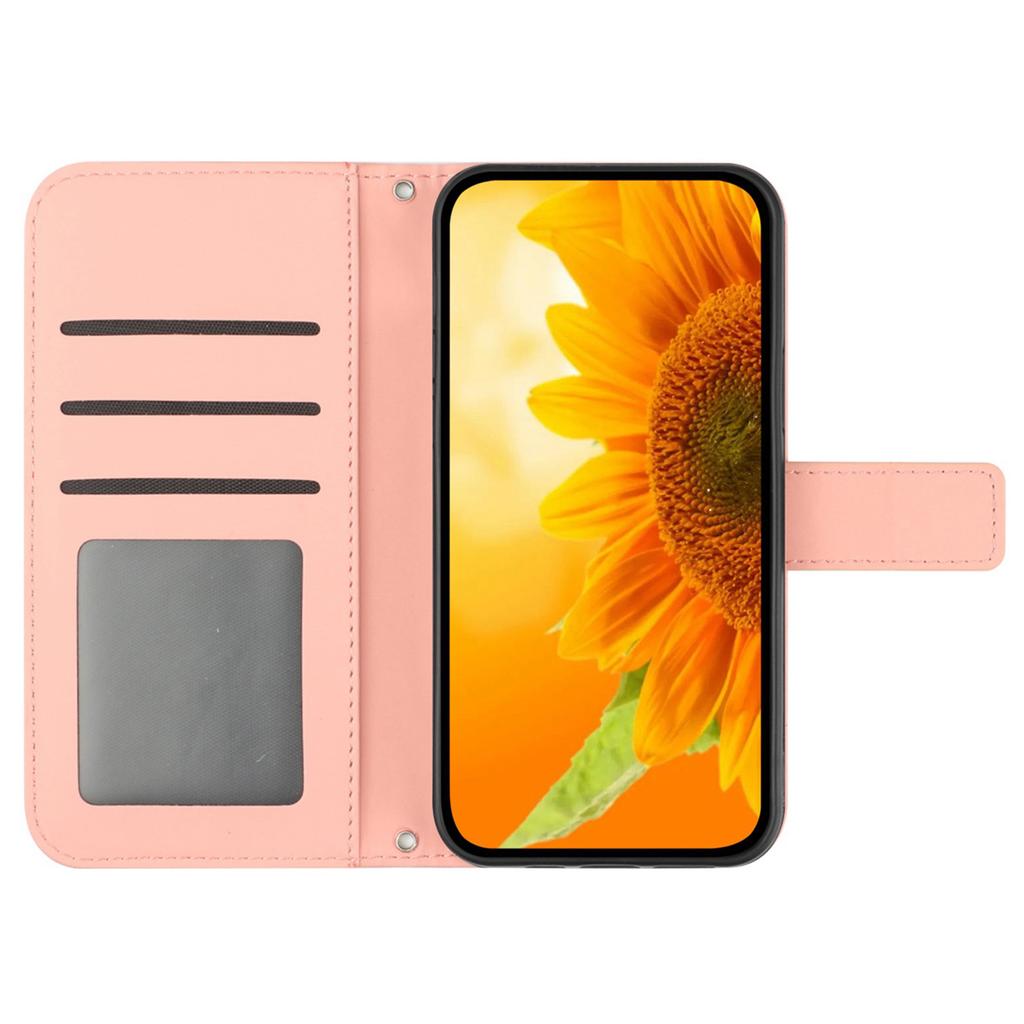HT04 Für Samsung Galaxy Xcover7 Lederhülle Handy-Geldbörse mit Handschlaufe Sonnenblumenmuster