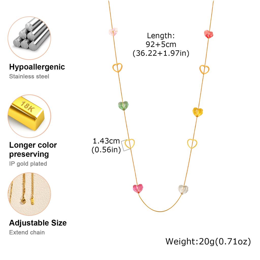 Long Pendant Stackable Necklace for Women Luxury Glass Stainless Steel Chain Necklaces Fashion Charm Wedding Banquet Jewelry