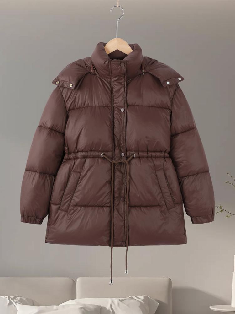 

Женская хлопковая куртка на молнии с капюшоном, на кулиске, свободная, теплая, коричневая хлопковая одежда, легкая приталенная куртка для ежедневных поездок на работу, осень и зима M