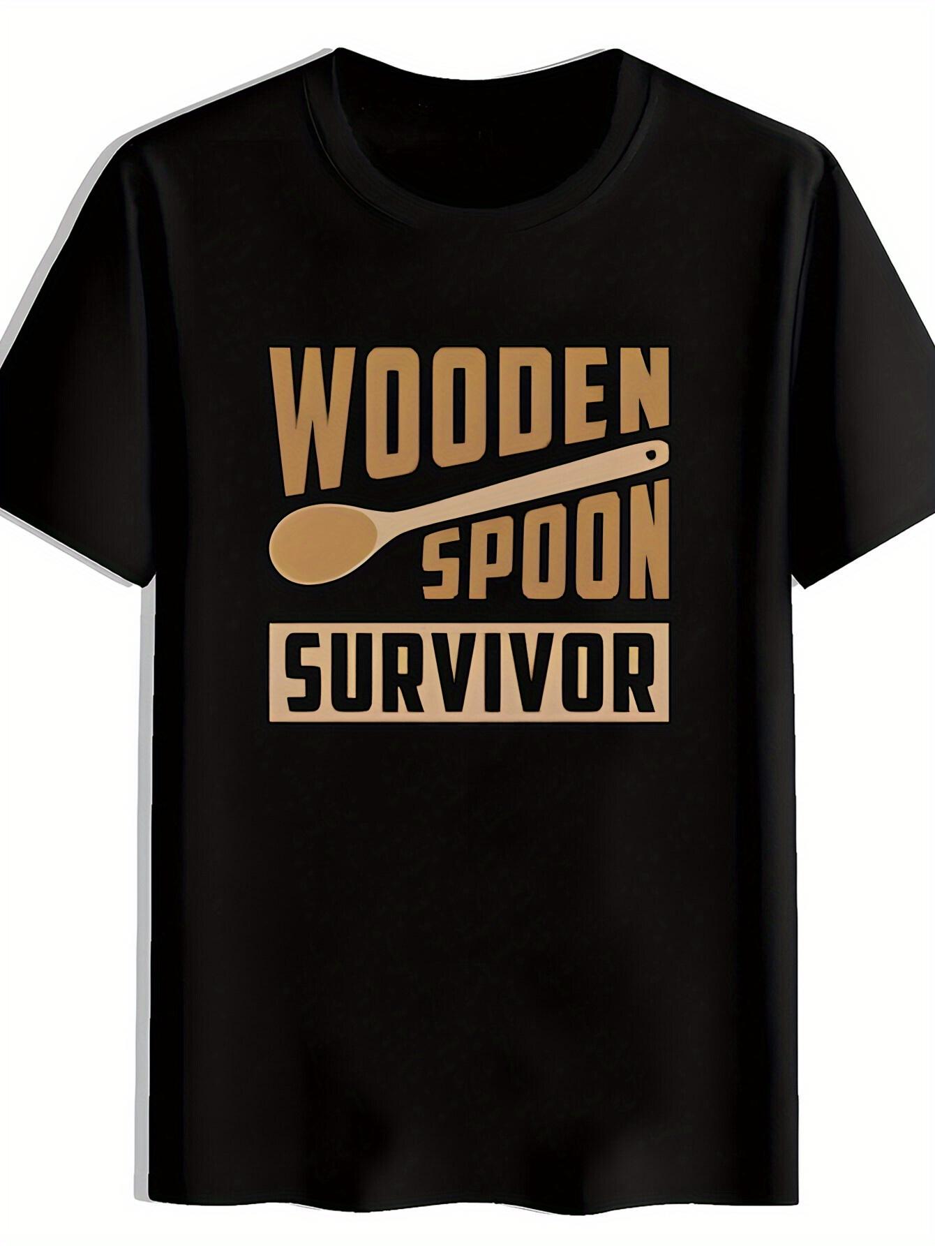 T-shirt Black Wooden Spoon Survivor Graphic - Casual Crew Neck XL