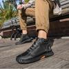 Women/ Men's PU Leather Boots, Men's Fashionable Handmade Stitched Ankle Boots, Flat Bottomed Lace Up Casual Shoes