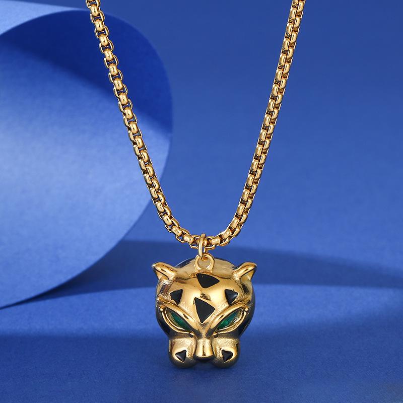 Collana con Ciondolo Testa di Leopardo in Acciaio Inossidabile e Oro 18K - Catena per Clavicola in Acciaio Titanio Versatile di Lusso Leggero