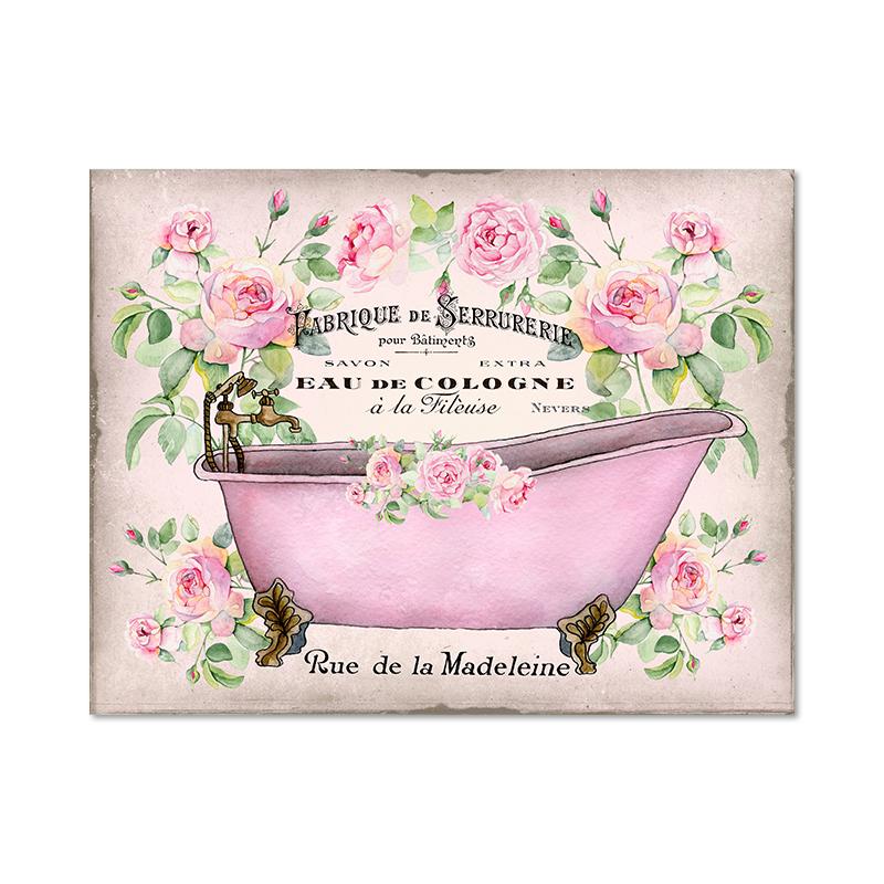 Buy French Vintage Shabby Chic Bathtub Wall Art Canvas Painting Posters ...