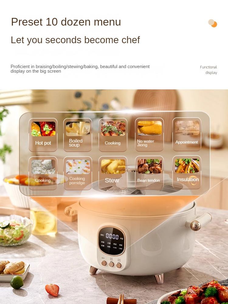 220 В 4 л электрическая скороварка с тремя решетками бытовая керамическая глазурованная — фото 5