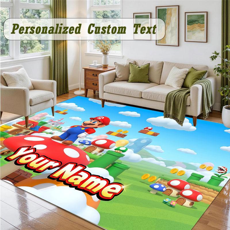 Crystal Velvet Square Rug Custom NameSuper Mario Pattern Non Slip Home Floor Decor Rug