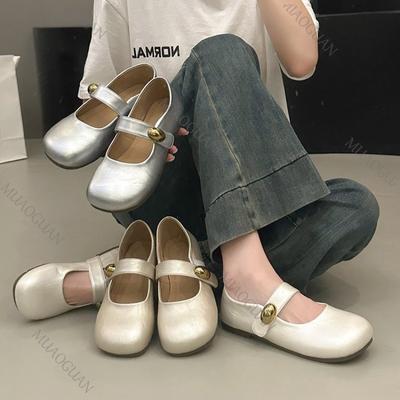 Mode Neue Frühling Herbst Flache Mary Janes Damen Schuhe Runde Spitze Flacher Ausschnitt Freizeitschuhe für Damen Slipper Einfarbig Weiche Sohle Ballerinas
