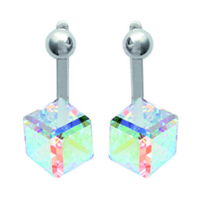 [M9968] - Silver Lobe Outline Earrings 'Cubes De Cristal' Boreal White - 20x8 Mm