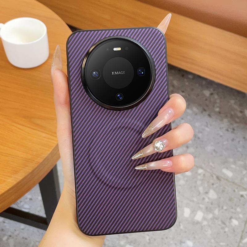 Carbon Fiber Magnetic Phone Case for Huawei Mate80RS - Soft Armor Design with Large Hole & Leather Texture for Honor 600Pro