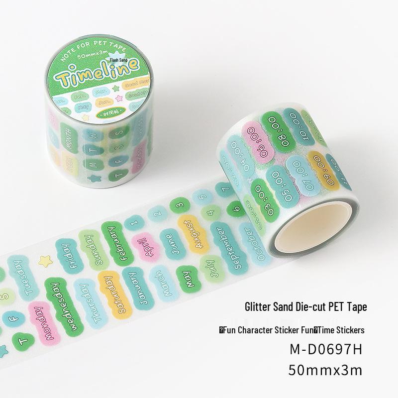 Flash Sand Die-cut PET Adhesive Tape & Stickers - Happy Fun Series (6 Types)
